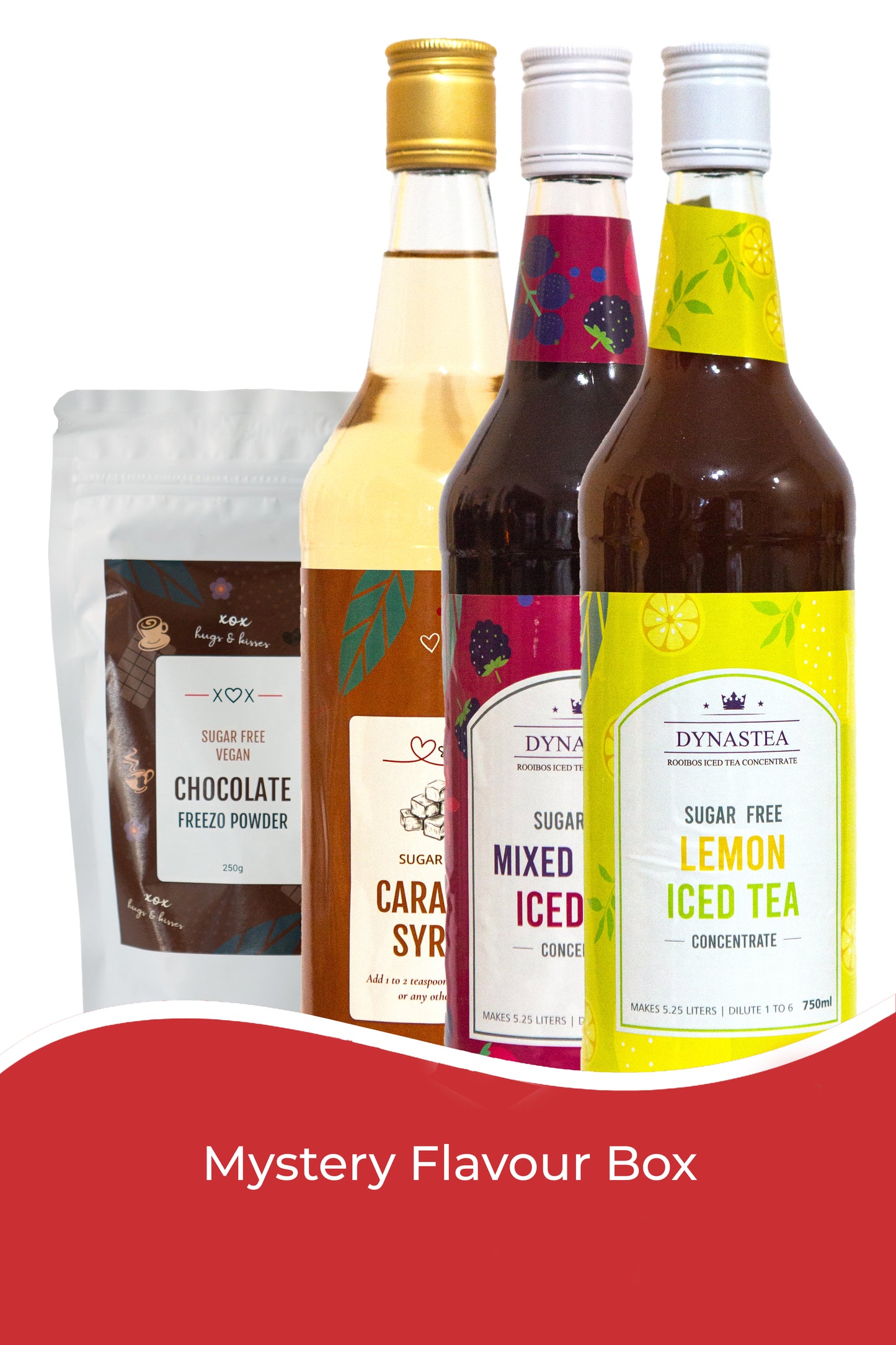 Mystery Flavor box - 1 x 750 coffee syrup, 2 x iced tea & 1 freezo
